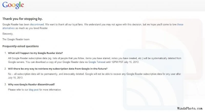 Google Reader 关门大吉